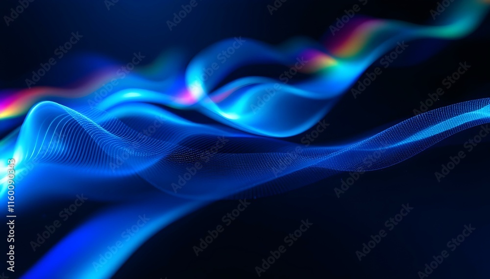 Poster Abstract flowing wavy lines. Colorful dynamic wave background design element for concepts of music, party, and technology. A colorful, abstract wall with a blue background. Wave style gradient