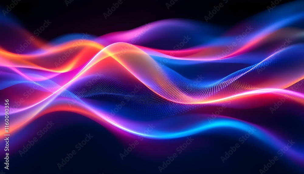 Poster Abstract flowing wavy lines. Colorful dynamic wave background design element for concepts of music, party, and technology. A colorful, abstract wall with a blue background. Wave style gradient