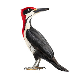 Angled view full body shot of an extremely perfect looking single Ivory-billed Woodpecker animal isolated on a white transparent background
