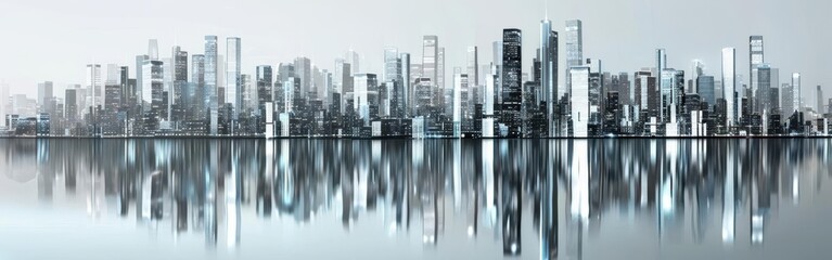 Fototapeta premium Urban Oasis. Modern Cityscape Reflection in a Serene Lake Landscape