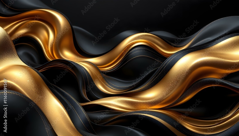 Poster abstract waves of luxurious black lines on a gradient background with golden accents. abstract futur