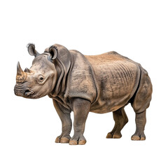 Obraz premium Angled view full body shot of an extremely perfect looking single Javan Rhinoceros animal isolated on a white transparent background