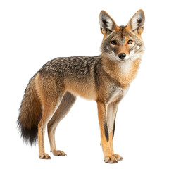 Fototapeta premium Angled view full body shot of an extremely perfect looking single Jackal animal isolated on a white transparent background