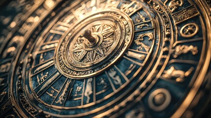 Intricate Zodiac Astrological Wheel with Golden Details and Symbols