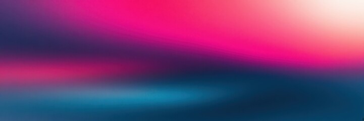 Obraz premium Abstract sunset, vibrant gradient, neon pink, electric blue, orange glow, horizon blur, minimalist landscape, digital art, smooth color transition, atmospheric, dreamy, surreal, wide panorama, etherea