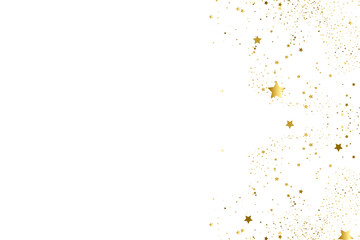 Abstract stars shiny gold glitter background. Stars, splatter, glitter and confetti. Gold Texture. Stars gold dust Light Golden Confetti star. Celebrate banner. Glowing golden particles.