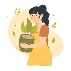 People Vegetarian Illustration in Cartoon Design. Healthy Lifestyle. Vector Character