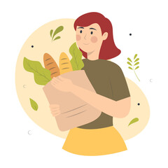 People Vegetarian Illustration in Cartoon Design. Healthy Lifestyle. Vector Character