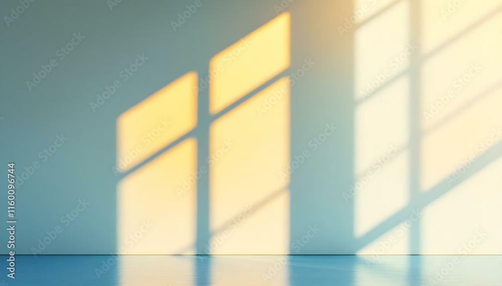 Aufkleber Minimal abstract light blue background for product presentation. Shadow and light from windows on plaster wall. Futuristic stage background with blue and pink neon light colors design