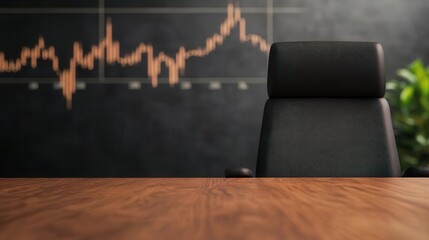 Stock trading room with layered lighting, dark furniture, and live stock market displays projected on the walls, layered lighting trading room, intense, professional