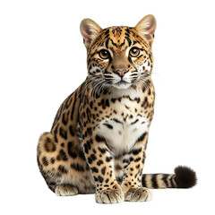 Fototapeta premium Angled view full body shot of an extremely perfect looking single Leopard animal isolated on a white transparent background