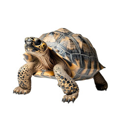 Fototapeta premium Angled view full body shot of an extremely perfect looking single Leopard Tortoise animal isolated on a white transparent background