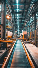 Fototapeta premium Modern Industrial Warehouse Interior with Conveyor Belt System