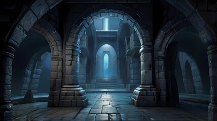 Fototapeta premium ゲーム背景 古代遺跡煉瓦造りの神殿回廊 