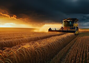 Fototapeta premium Revolutionizing agriculture: the role of combine harvesters in modern farming.