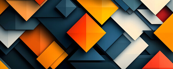 Abstract geometric shapes in vibrant colors create a dynamic visual composition.