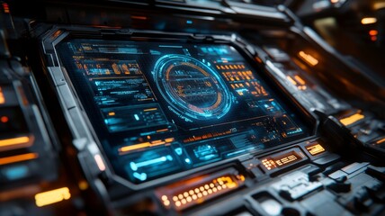 Fototapeta premium Futuristic Spaceship Control Panel Interface Display
