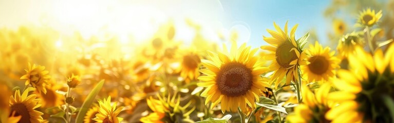 Fototapeta premium Vibrant Blooms in the Clear Blue Sky. A serene garden scene concept