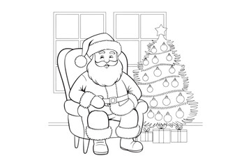 Santa line art silhouette, Santa silhouette Vector, Santa line art drawing