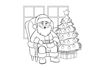 Santa line art silhouette, Santa silhouette Vector, Santa line art drawing