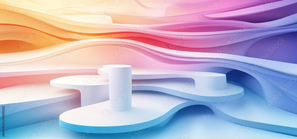 Poster abstract pastel wave background with white platforms.