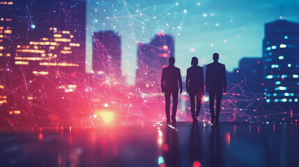 Obraz premium abstract professional business team people innovation connection of line from nail node to node on Smart Innovation city with connection cyber security network reciprocity , networking concept