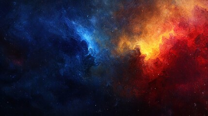 Fototapeta premium Cosmic Nebula, fiery red and icy blue gas clouds clash in space.