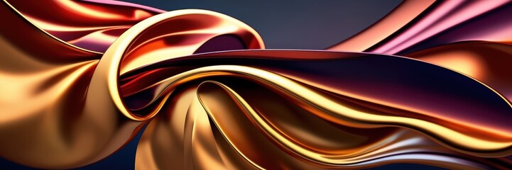 Abstract waves, liquid gold, purple velvet, smooth curves, flowing motion, metallic sheen, dynamic composition, luxurious textures, vibrant colors, swirling patterns, glossy surface, fluid art, rich c