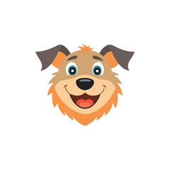 Cartoon face smiling dog isolated flat vector illustration on white background