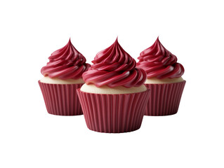 Red Velvet Cupcakes with Creamy Swirls on Transparent Background