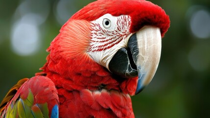Obraz premium Scarlet macaw portrait, vibrant red plumage, close-up.