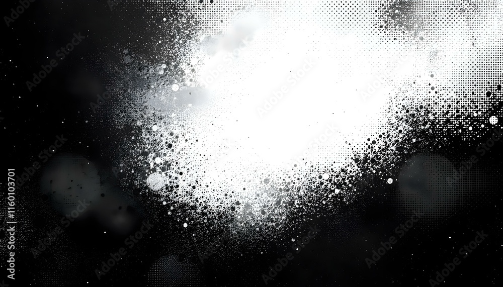 Poster Monochrome printing raster, abstract halftone background. Halftone corner texture. The faded dot pattern for design prints. Bg abstract gradient. Black geometric background for overlay effect.