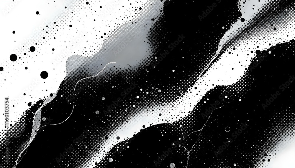 Poster Monochrome printing raster, abstract halftone background. Halftone corner texture. The faded dot pattern for design prints. Bg abstract gradient. Black geometric background for overlay effect.