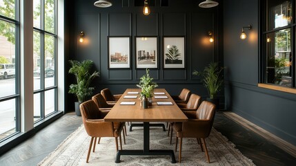 Boutiquestyle bank meeting room with plush seating, artistic decor, and intimate lighting, boutique conference room, chic, intimate design