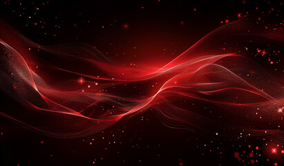Abstract Wave of Crimson and Pearl Dots on an Ebony Canvas