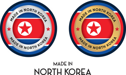 Made in North Korea. Premium labels, stickers, pointer, badge and symbol of North Korea flag icon. Collection vector illustration