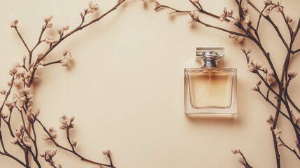 Perfume bottle with blank label on white background,Luxury Parfum De Toilette,eau de parfum,driftwood,perfume with woody,perfume advertising banner template.