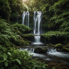 Fototapeta premium A waterfall framed by lush greenery.
