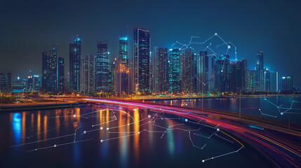 abstract professional business team people innovation connection of line from nail node to node on Smart Innovation city with connection cyber security network reciprocity , networking concept