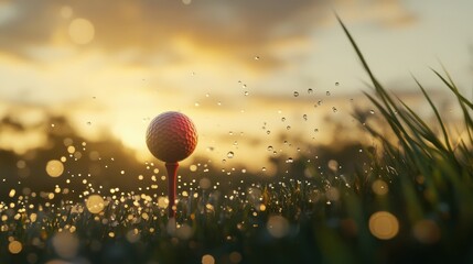 Golf clubs and balls on lush green grass in morning,playing golf,sport outdoor,golfing club for winning stroke or score,game joyful and happy concept.