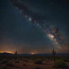 A starry night sky over a desert.