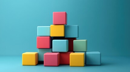 Obraz premium Colorful Blocks Stacked in a Pyramid Shape Against a Teal Background