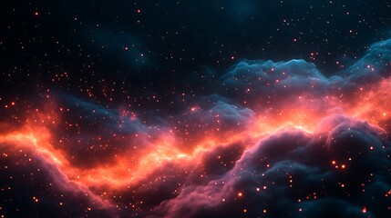Celestial Nebula Clouds Glowing With Red And Blue Sparks