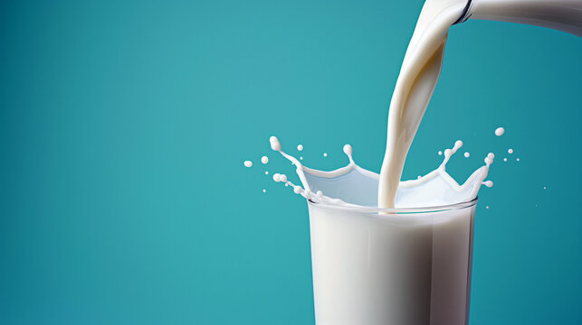 pouring milk into glass in green background