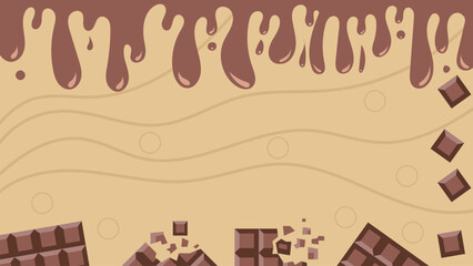 Background of liquid chocolate and dark chocolate bars. Vector illustration. Suitable for wallpapers, posters, banners, etc.