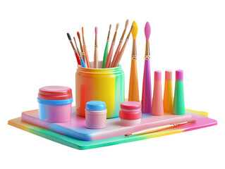 Colorful Watercolor Brushes and Tools Set on Transparent Background