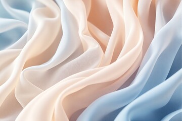 Fototapeta premium Soft, flowing pastel-colored fabric in warm cream and blue tones, gently draped. Smooth background. Concept of elegance, texture, and luxury. Ai generative