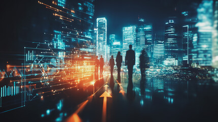 Fototapeta premium abstract professional business team people innovation connection of line from nail node to node on Smart Innovation city with connection cyber security network reciprocity , networking concept
