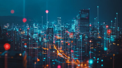 Obraz premium abstract professional business team people innovation connection of line from nail node to node on Smart Innovation city with connection cyber security network reciprocity , networking concept