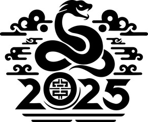 Obraz premium 2025 Snake CNY design featuring stylized snake and clouds